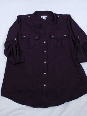 Calvin Klein Blouse with Roll-Tab Sleeves – Aubergine / Plum Color Size L/G